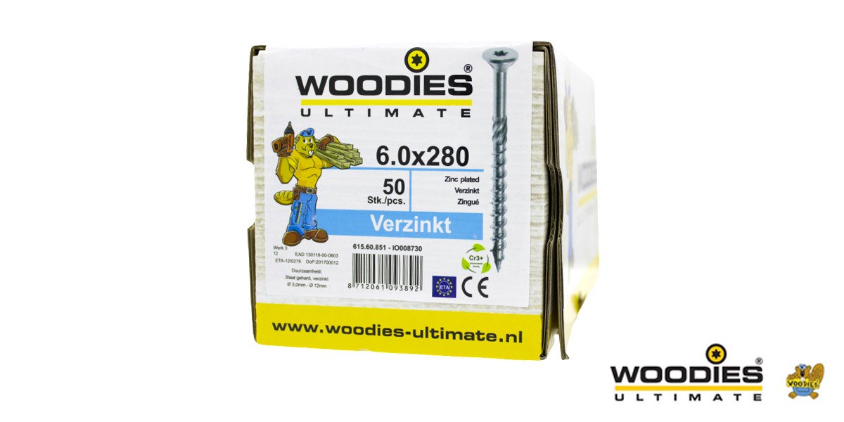 Alternatieve afbeelding voor Woodies Holzbauschrauben verzinkt TORX-30 Senkkopf 6x280/70mm Teilgewinde 50 Stück