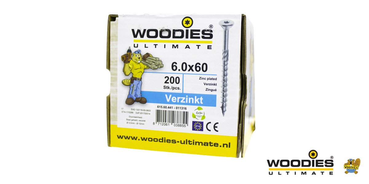 Alternatieve afbeelding voor Woodies Holzbauschrauben verzinkt TORX-30 Senkkopf 6x60/35mm Teilgewinde 200 Stück