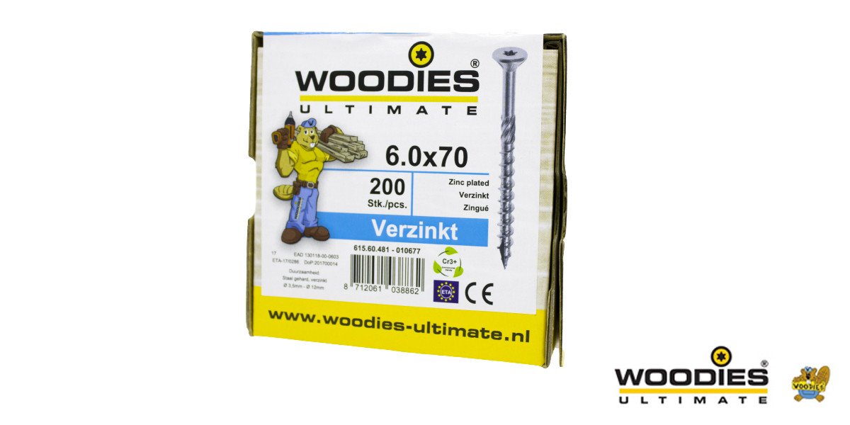 Alternatieve afbeelding voor Woodies Holzbauschrauben verzinkt TORX-30 Senkkopf 6x70/40mm Teilgewinde 200 Stück