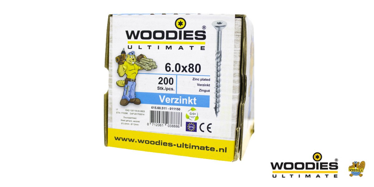 Alternatieve afbeelding voor Woodies Holzbauschrauben verzinkt TORX-30 Senkkopf 6x80/50mm Teilgewinde 200 Stück