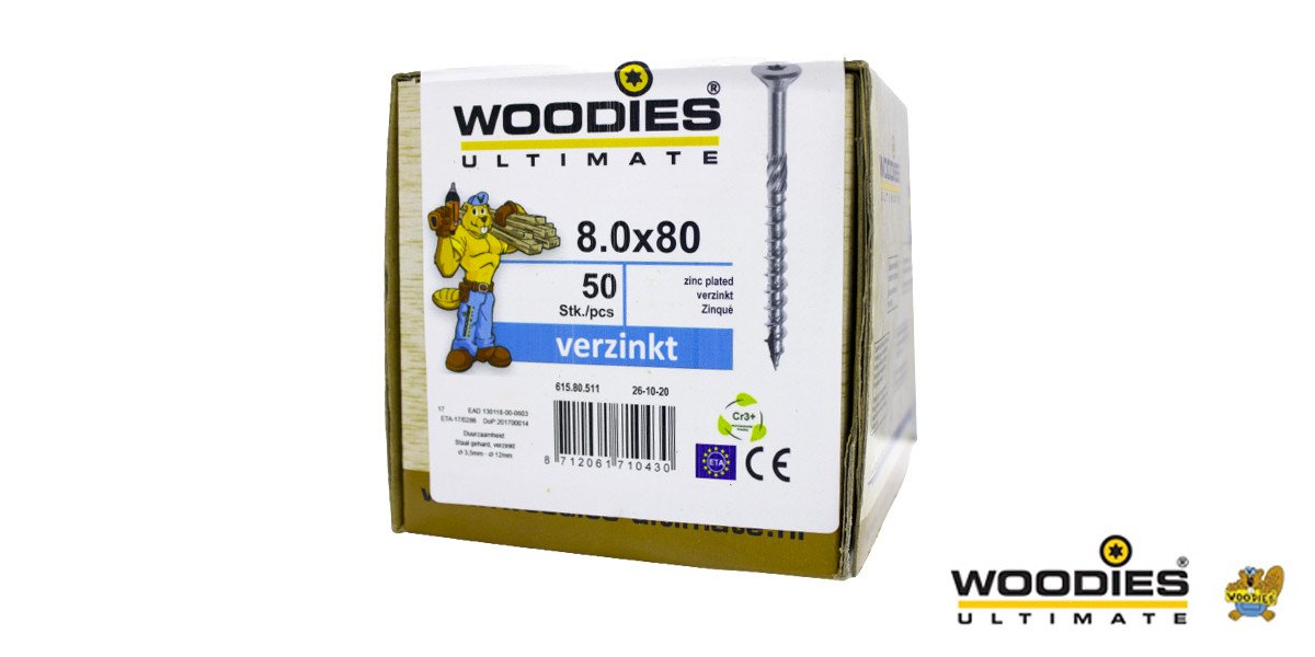 Alternatieve afbeelding voor Woodies Holzbauschrauben verzinkt TORX-40 Senkkopf 8x80/50mm Teilgewinde 50 Stück