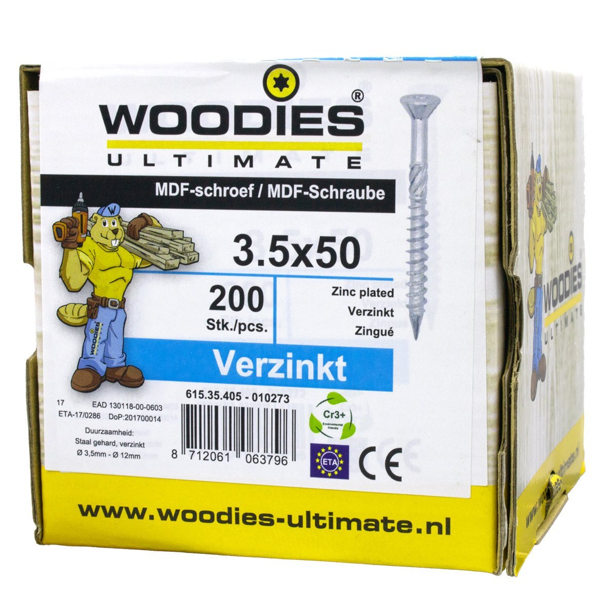 Alternatieve afbeelding voor Woodies MDF-Schrauben verzinkt TORX-15 Senkkopf 3,5x50/30mm Teilgewinde 200 Stück