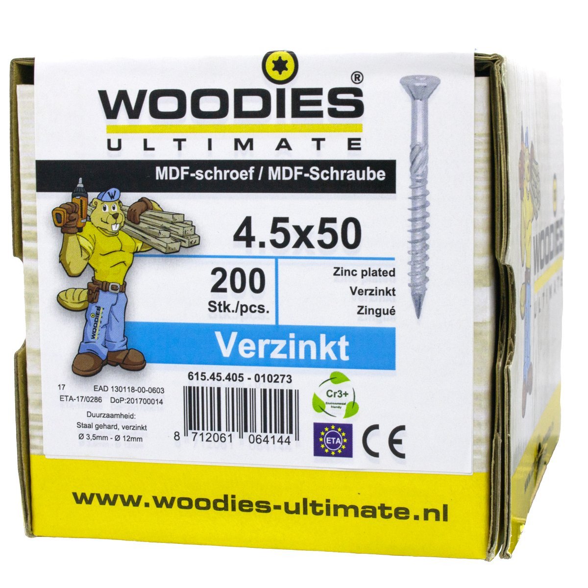 Alternatieve afbeelding voor Woodies MDF-Schrauben verzinkt TORX-15 Senkkopf 4,5x50/30mm Teilgewinde 200 Stück