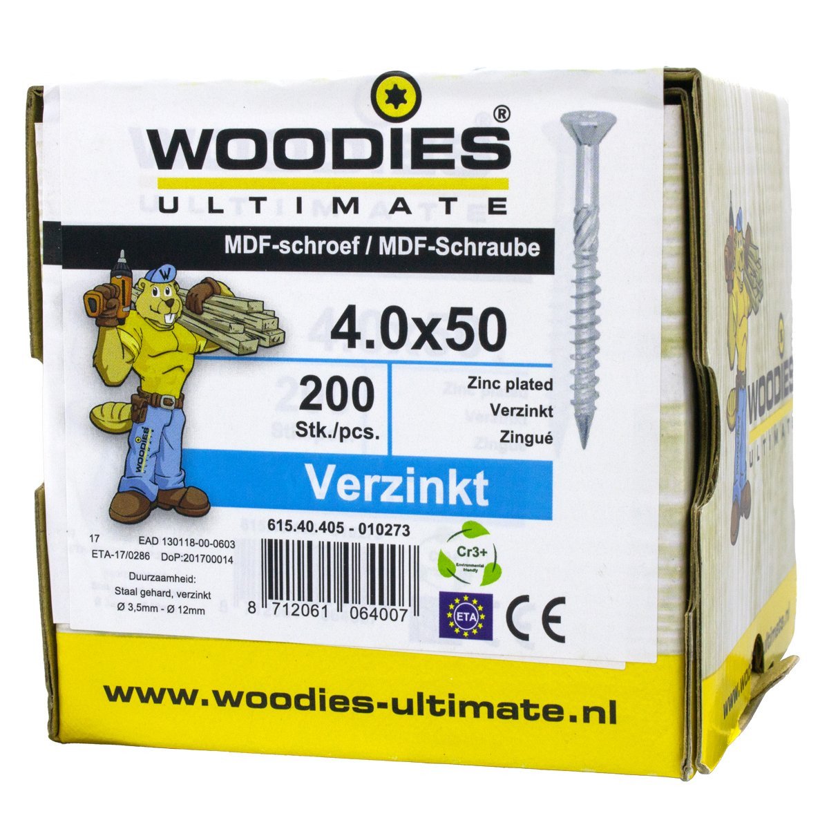 Alternatieve afbeelding voor Woodies MDF-Schrauben verzinkt TORX-15 Senkkopf 4x50/30mm Teilgewinde 200 Stück