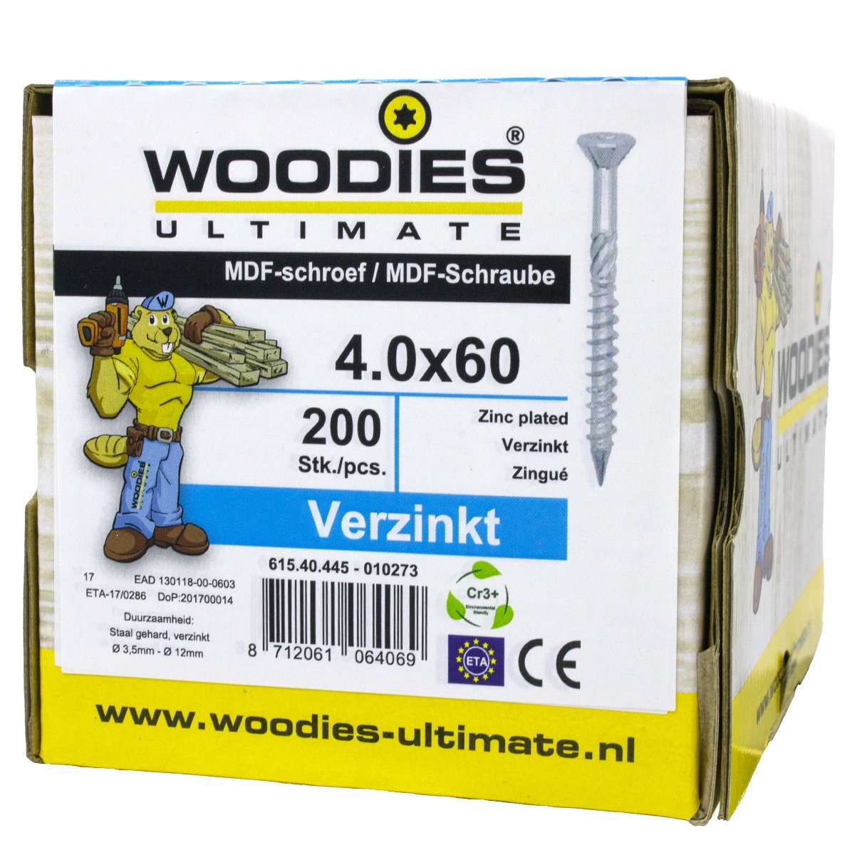Alternatieve afbeelding voor Woodies MDF-Schrauben verzinkt TORX-15 Senkkopf 4x60/35mm Teilgewinde 200 Stück