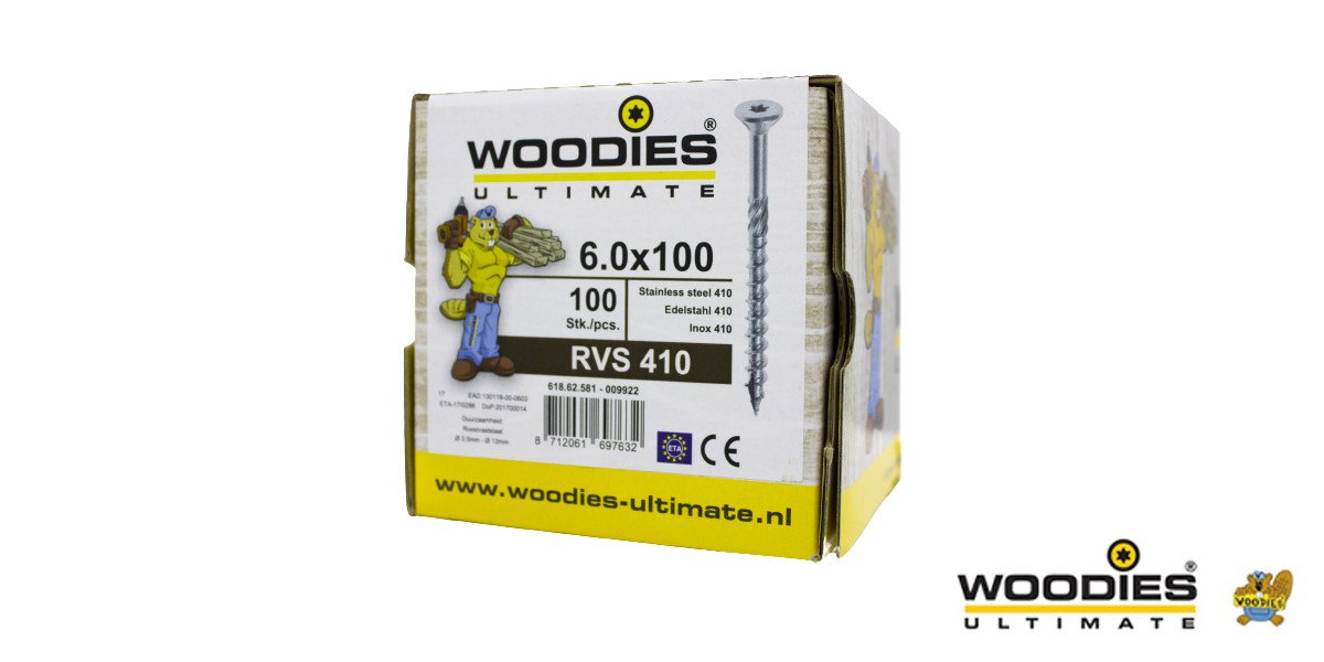Alternatieve afbeelding voor Woodies Holzbauschrauben Edelstahl C1 / 410 TORX-30 Senkkopf 6x100/60mm Teilgewinde 100 Stück