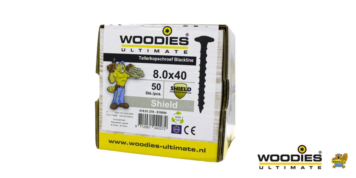 Alternatieve afbeelding voor Woodies Tellerkopf Holzbauschrauben Blackline Shield TORX-40 8x40mm 50 Stück