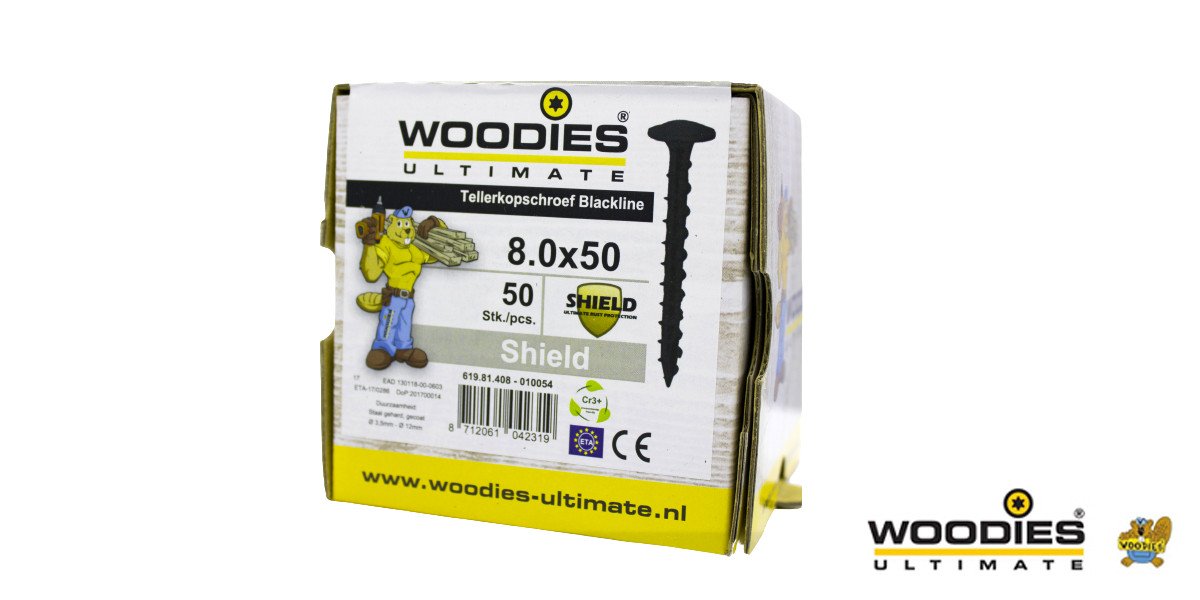 Alternatieve afbeelding voor Woodies Tellerkopf Holzbauschrauben Blackline Shield TORX-40 8x50mm 50 Stück