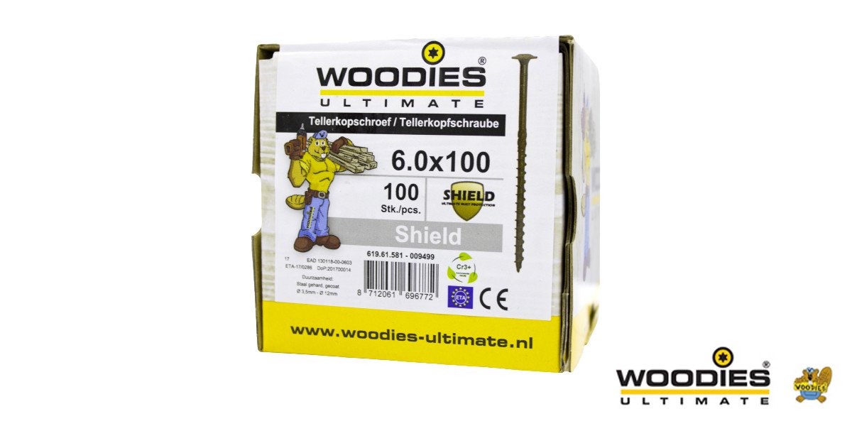 Alternatieve afbeelding voor Woodies Tellerkopf Holzbauschrauben Shield TORX-30 6x100/60mm Teilgewinde 100 Stück