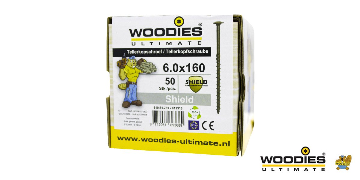Alternatieve afbeelding voor Woodies Tellerkopf Holzbauschrauben Shield TORX-30 6x160/60mm Teilgewinde 50 Stück