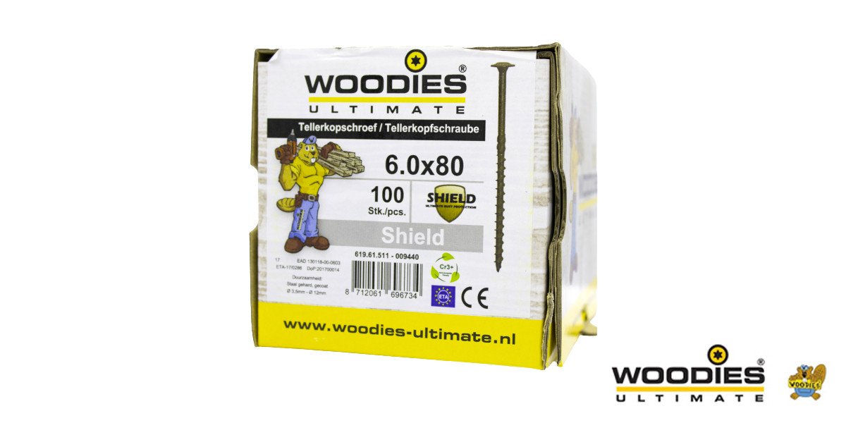 Alternatieve afbeelding voor Woodies Tellerkopf Holzbauschrauben Shield TORX-30 6x80/50mm Teilgewinde 100 Stück