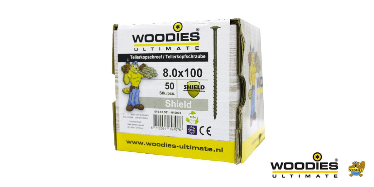 Alternatieve afbeelding voor Woodies Tellerkopf Holzbauschrauben Shield TORX-40 8x100/60mm Teilgewinde 50 Stück