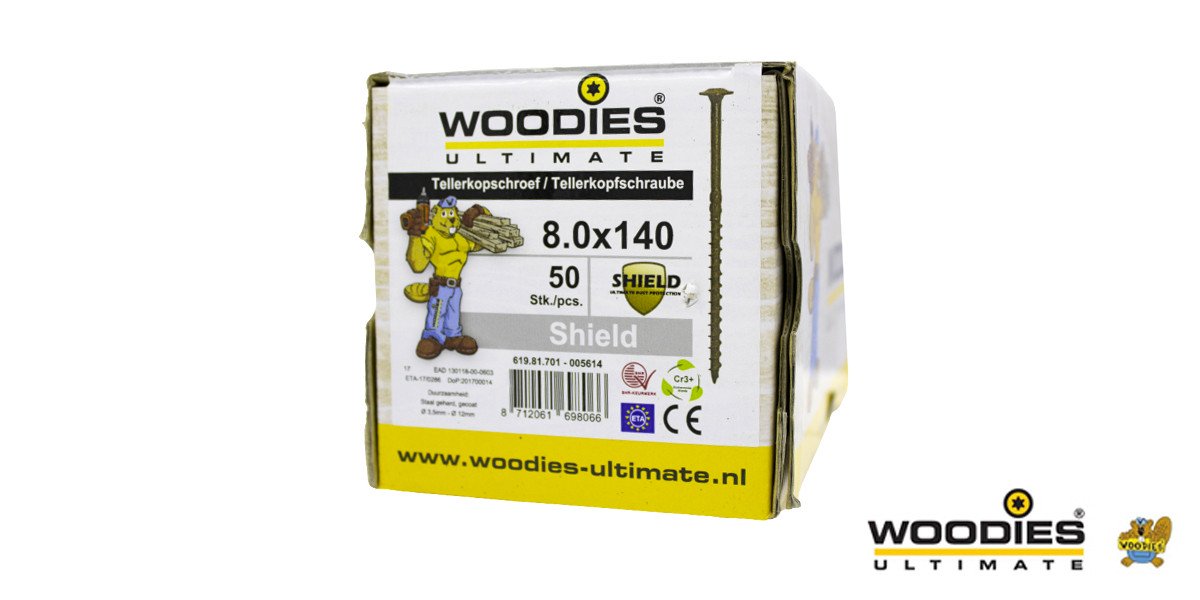 Alternatieve afbeelding voor Woodies Tellerkopf Holzbauschrauben Shield TORX-40 8x140/80mm Teilgewinde 50 Stück