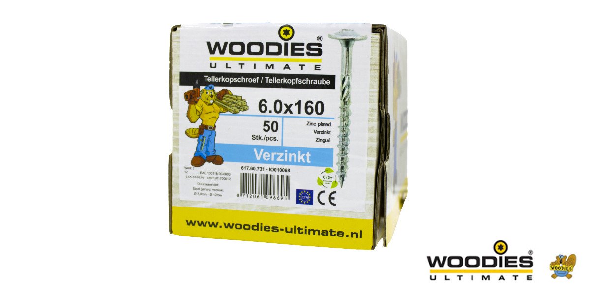 Alternatieve afbeelding voor Woodies Tellerkopf Holzbauschrauben TORX-30 verzinkt 6x160/80mm Teilgewinde 50 Stück