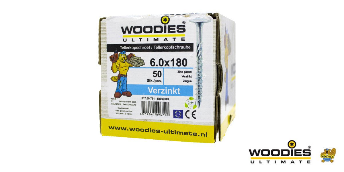Alternatieve afbeelding voor Woodies Tellerkopf Holzbauschrauben TORX-30 verzinkt 6x180/80mm Teilgewinde 50 Stück