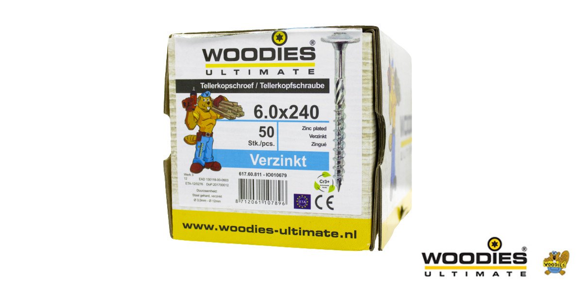 Alternatieve afbeelding voor Woodies Tellerkopf Holzbauschrauben TORX-30 verzinkt 6x240/80mm Teilgewinde 50 Stück