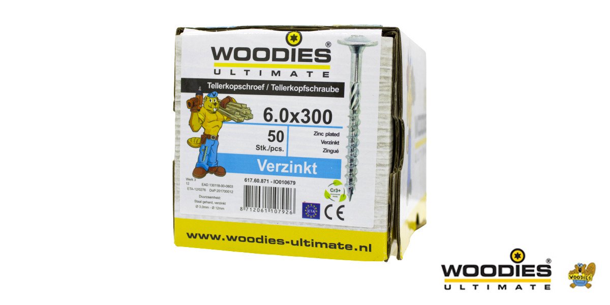 Alternatieve afbeelding voor Woodies Tellerkopf Holzbauschrauben TORX-30 verzinkt 6x300/80mm Teilgewinde 50 Stück