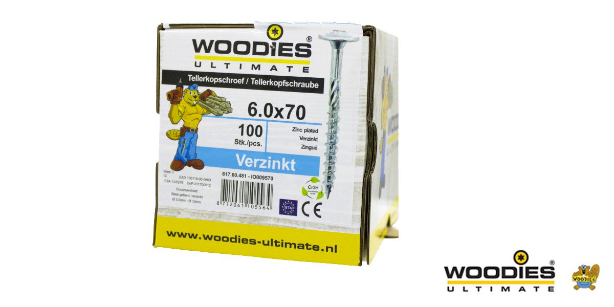 Alternatieve afbeelding voor Woodies Tellerkopf Holzbauschrauben TORX-30 verzinkt 6x70/50mm Teilgewinde 100 Stück
