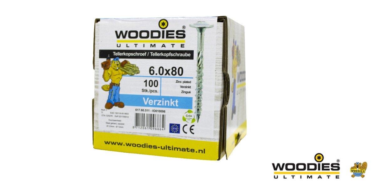 Alternatieve afbeelding voor Woodies Tellerkopf Holzbauschrauben TORX-30 verzinkt 6x80/50mm Teilgewinde 100 Stück