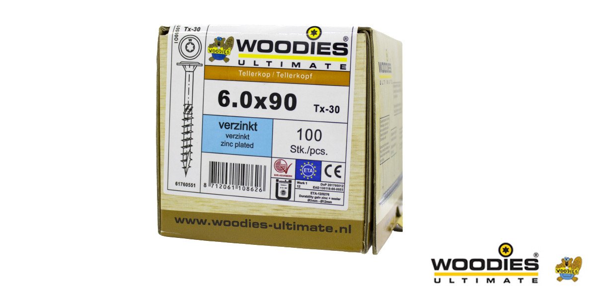 Alternatieve afbeelding voor Woodies Tellerkopf Holzbauschrauben TORX-30 verzinkt 6x90/55mm Teilgewinde 100 Stück