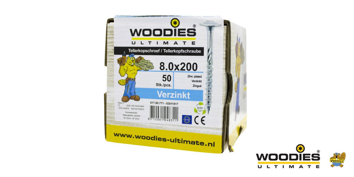 Alternatieve afbeelding voor Woodies Tellerkopf Holzbauschrauben TORX-40 verzinkt 8x200/80mm Teilgewinde 50 Stück
