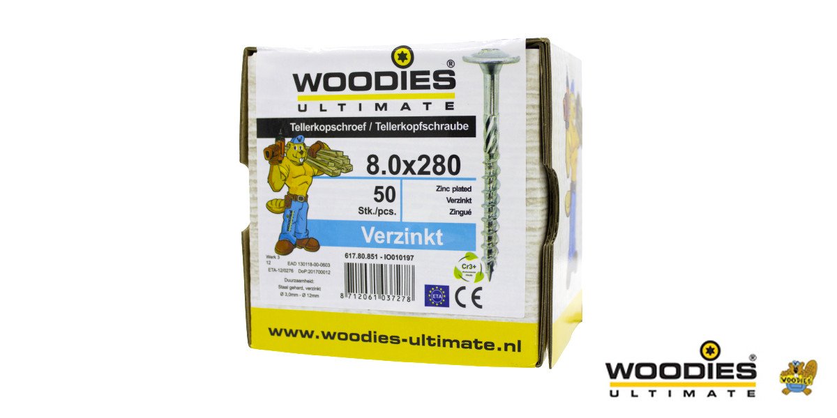 Alternatieve afbeelding voor Woodies Tellerkopf Holzbauschrauben TORX-40 verzinkt 8x280/80mm Teilgewinde 50 Stück