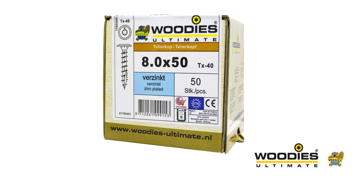 Alternatieve afbeelding voor Woodies Tellerkopf Holzbauschrauben TORX-40 verzinkt 8x50mm 50 Stück