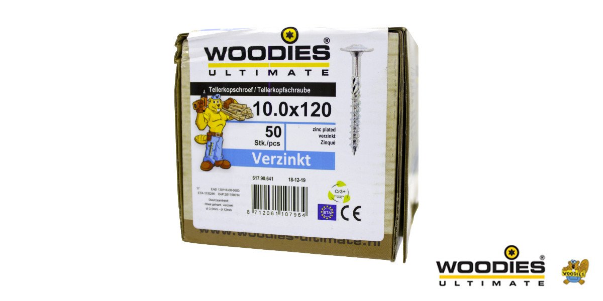Alternatieve afbeelding voor Woodies Tellerkopf Holzbauschrauben TORX verzinkt 10x120/80mm Teilgewinde 50 Stück
