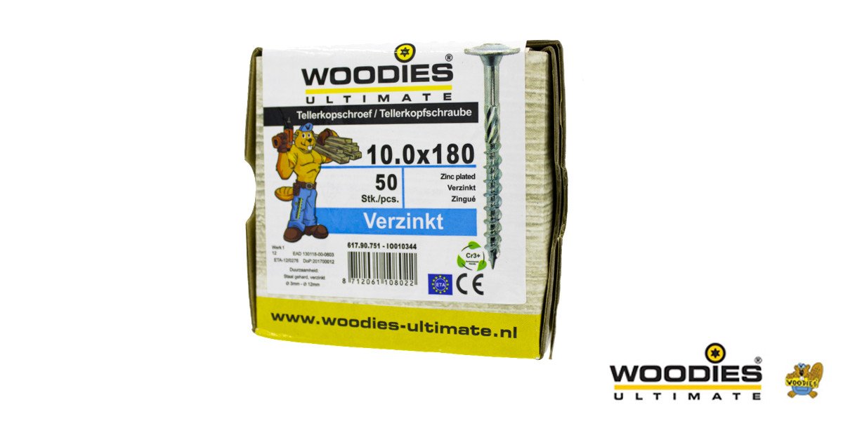 Alternatieve afbeelding voor Woodies Tellerkopf Holzbauschrauben TORX verzinkt 10x180/80mm Teilgewinde 50 Stück