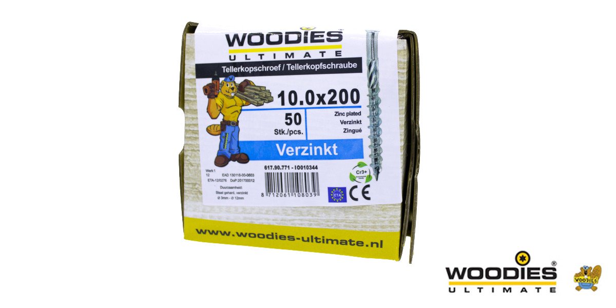 Alternatieve afbeelding voor Woodies Tellerkopf Holzbauschrauben TORX verzinkt 10x200/80mm Teilgewinde 50 Stück