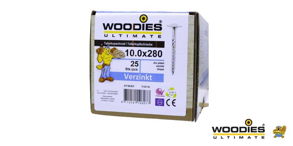 Alternatieve afbeelding voor Woodies Tellerkopf Holzbauschrauben TORX verzinkt 10x280/80mm Teilgewinde 25 Stück