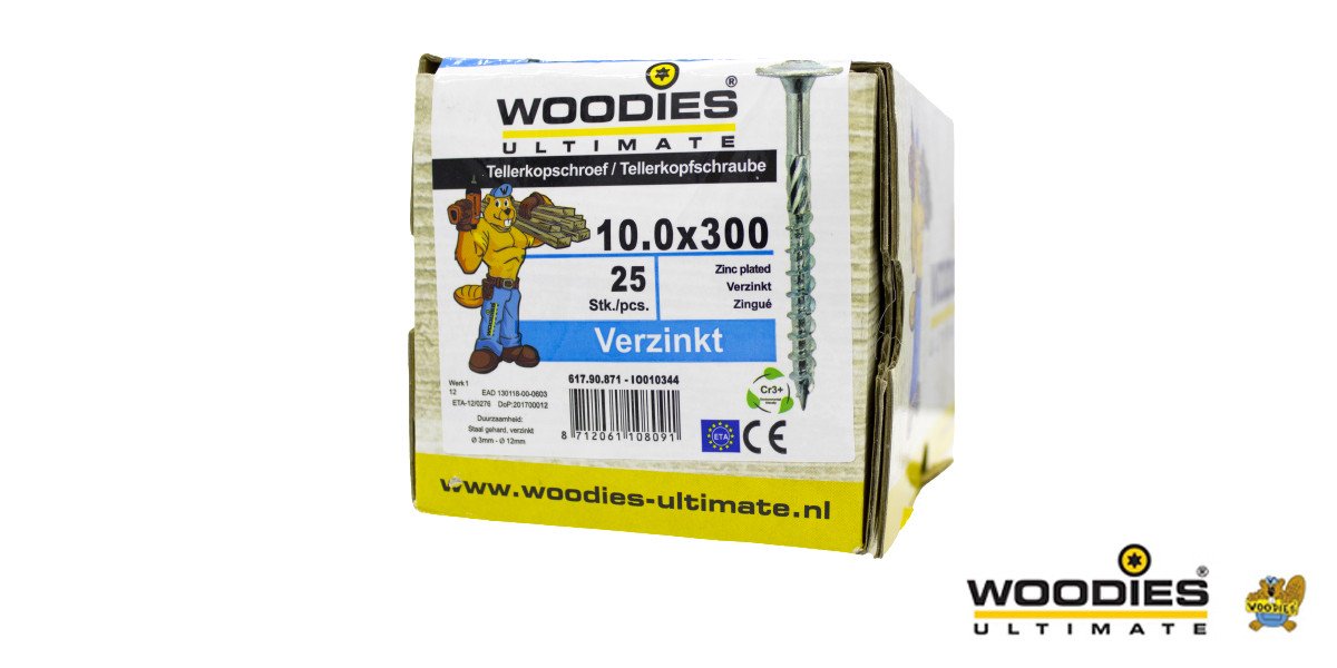 Alternatieve afbeelding voor Woodies Tellerkopf Holzbauschrauben TORX verzinkt 10x300/80mm Teilgewinde 25 Stück