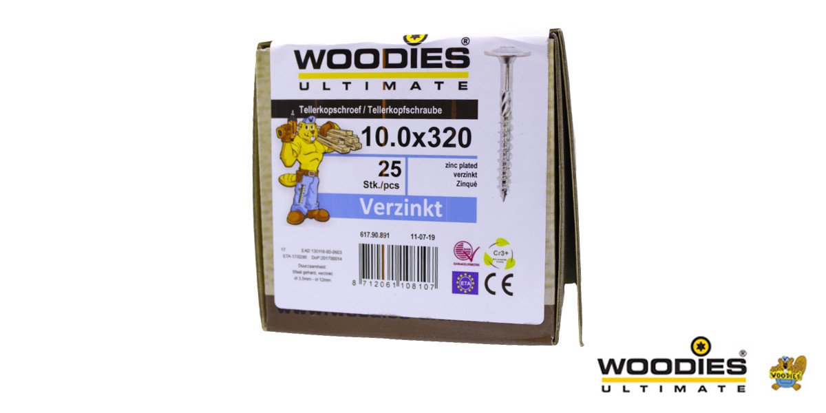 Alternatieve afbeelding voor Woodies Tellerkopf Holzbauschrauben TORX verzinkt 10x320/80mm Teilgewinde 25 Stück