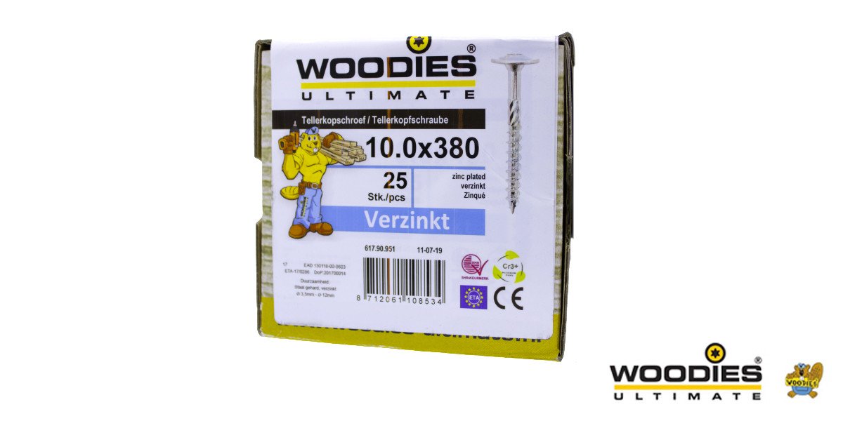 Alternatieve afbeelding voor Woodies Tellerkopf Holzbauschrauben TORX verzinkt 10x380/80mm Teilgewinde 25 Stück