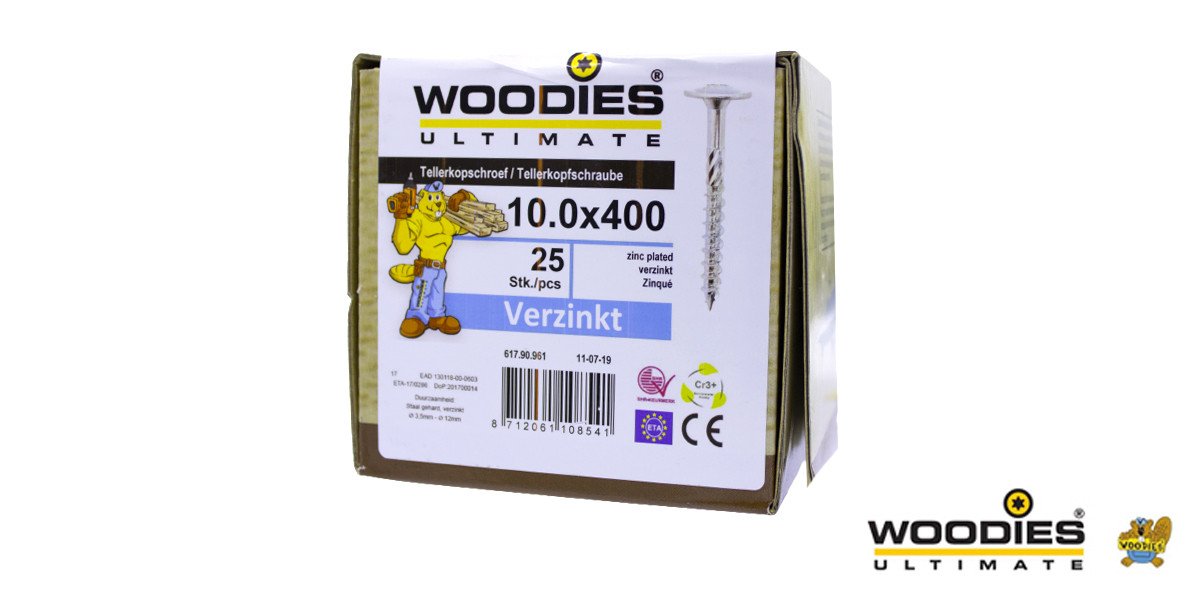 Alternatieve afbeelding voor Woodies Tellerkopf Holzbauschrauben TORX verzinkt 10x400/80mm Teilgewinde 25 Stück
