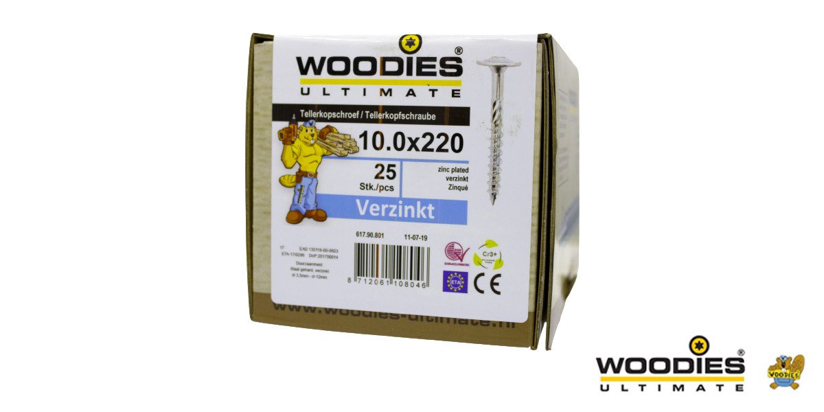 Alternatieve afbeelding voor Woodies Tellerkopf Holzbauschrauben TORX verzinkt 10x220/80mm Teilgewinde 20 Stück