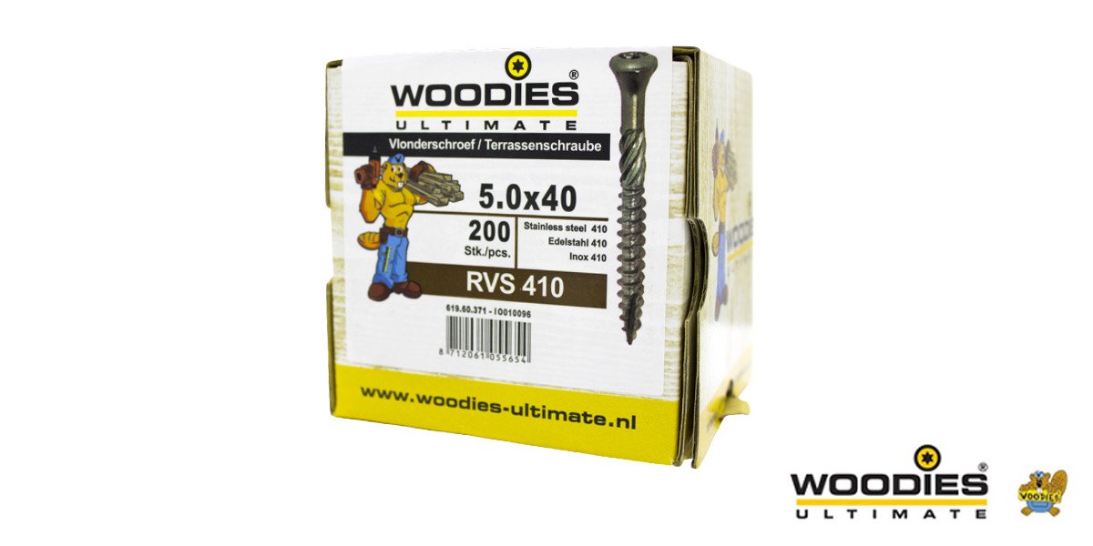 Alternatieve afbeelding voor Woodies Terrassenschrauben Edelstahl C1 / 410 TORX-25 5x40mm Fräskopf  200 Stück