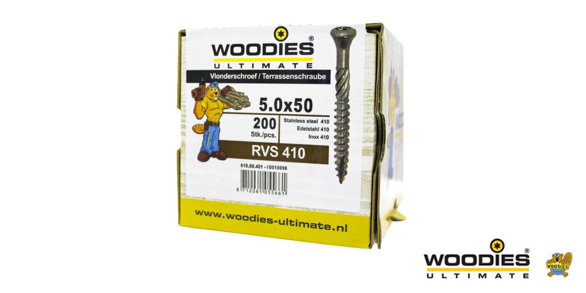 Alternatieve afbeelding voor Woodies Terrassenschrauben Edelstahl C1 / 410 TORX-25 5x50mm Fräskopf  200 Stück