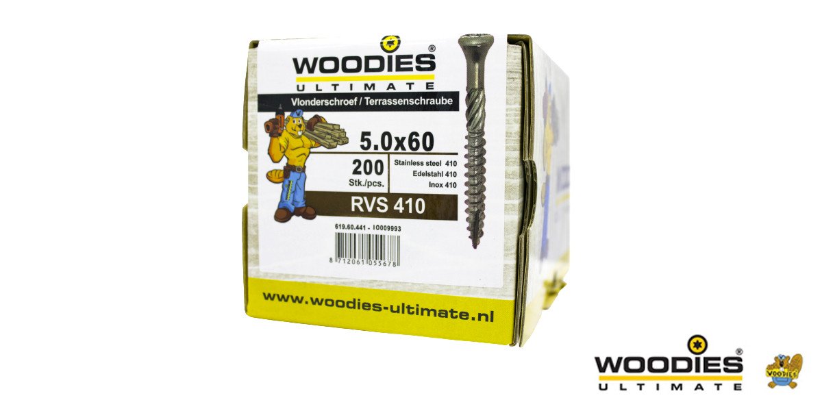 Alternatieve afbeelding voor Woodies Terrassenschrauben Edelstahl C1 / 410 TORX-25 5x60mm Fräskopf  200 Stück
