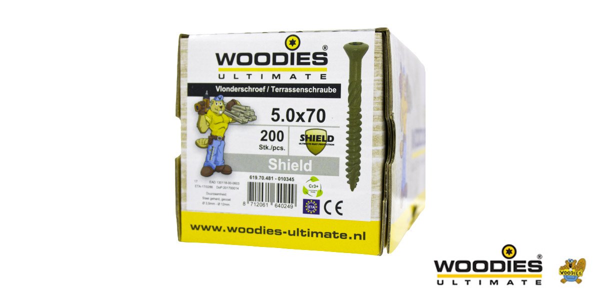 Alternatieve afbeelding voor Woodies Terrassenschrauben Shield TORX-25 5x70mm Fräskopf  200 Stück