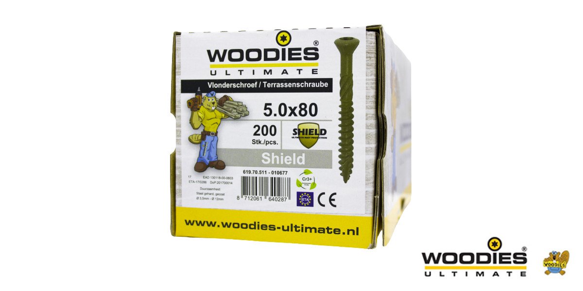 Alternatieve afbeelding voor Woodies Terrassenschrauben Shield TORX-25 5x80mm Fräskopf  200 Stück