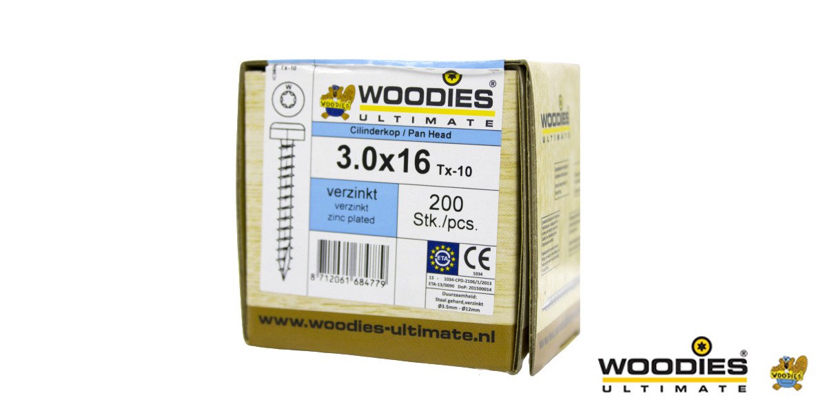 Alternatieve afbeelding voor Woodies Zylinderkopfschrauben verzinkt TORX-10 3x16mm 200 Stück 
