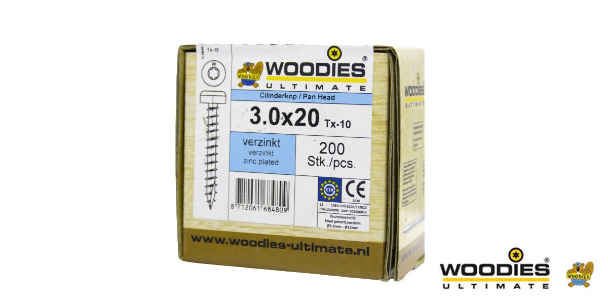 Alternatieve afbeelding voor Woodies Zylinderkopfschrauben verzinkt TORX-10 3x20mm 200 Stück 