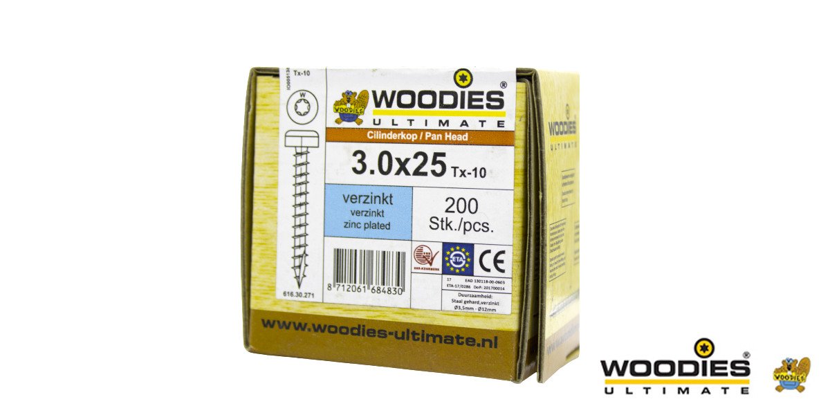 Alternatieve afbeelding voor Woodies Zylinderkopfschrauben verzinkt TORX-10 3x25mm 200 Stück 
