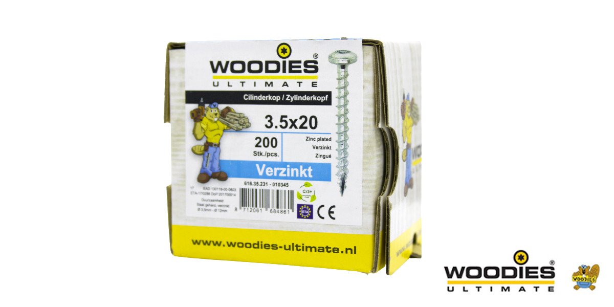 Alternatieve afbeelding voor Woodies Zylinderkopfschrauben verzinkt TORX-15 3,5x20mm 200 Stück 