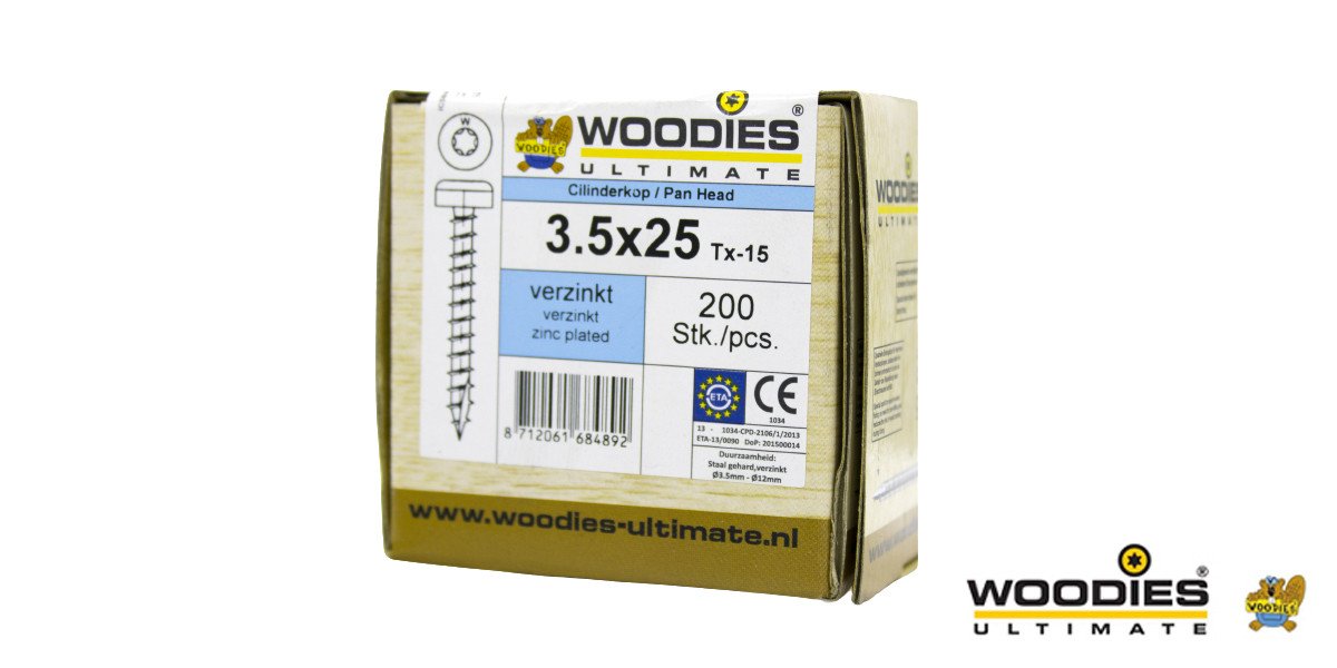 Alternatieve afbeelding voor Woodies Zylinderkopfschrauben verzinkt TORX-15 3,5x25mm 200 Stück 