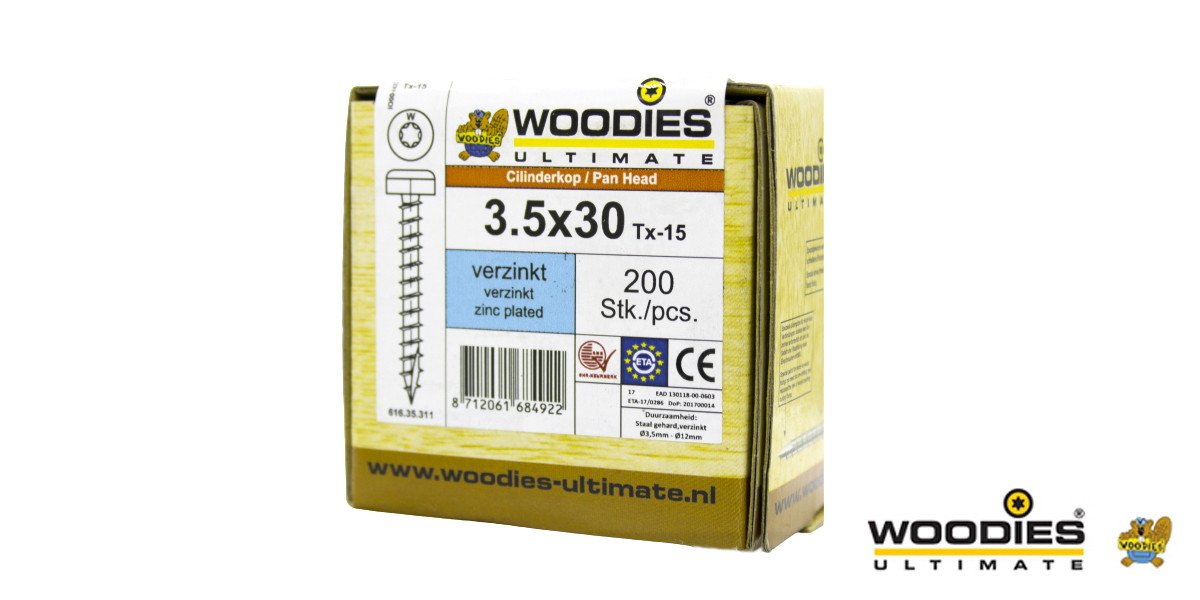 Alternatieve afbeelding voor Woodies Zylinderkopfschrauben verzinkt TORX-15 3,5x30mm 200 Stück 