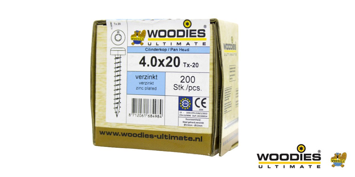 Alternatieve afbeelding voor Woodies Zylinderkopfschrauben verzinkt TORX-20 4x20mm 200 Stück 