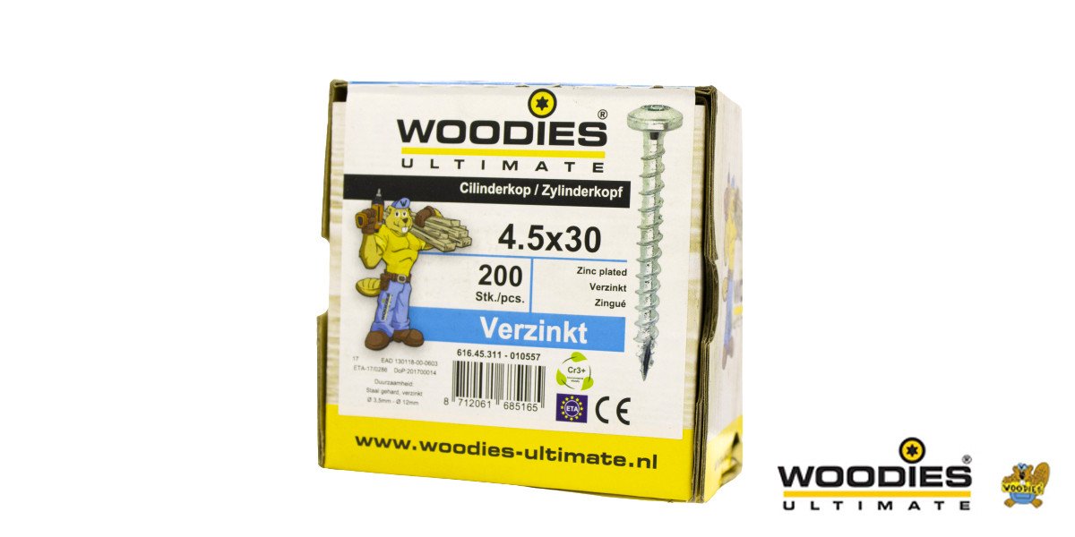 Alternatieve afbeelding voor Woodies Zylinderkopfschrauben verzinkt TORX-25 4,5x30mm 200 Stück 
