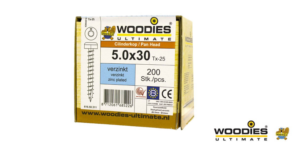 Alternatieve afbeelding voor Woodies Zylinderkopfschrauben verzinkt TORX-25 5x30mm 200 Stück 